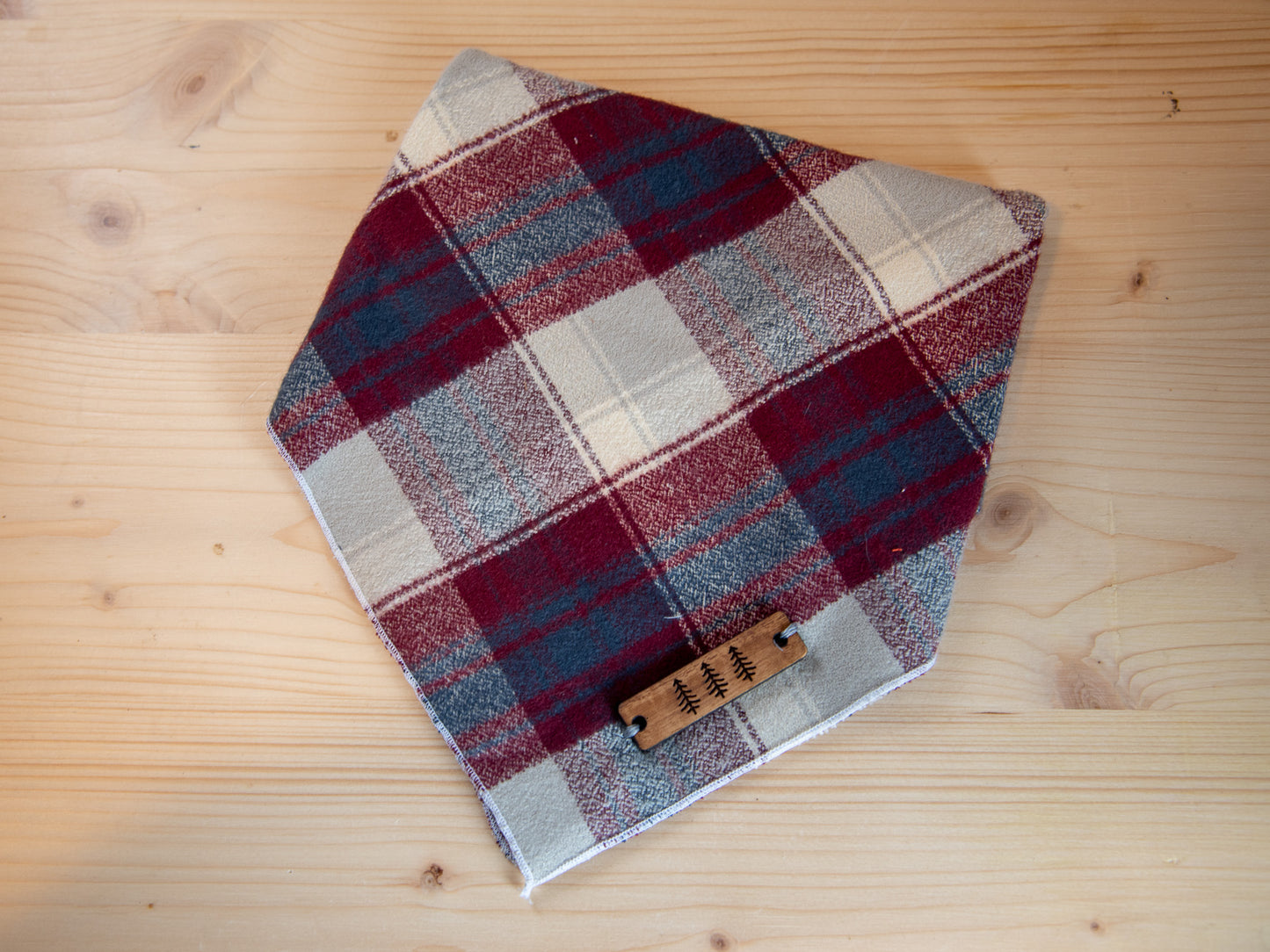 Burgundy plaid flannel dog bandana
