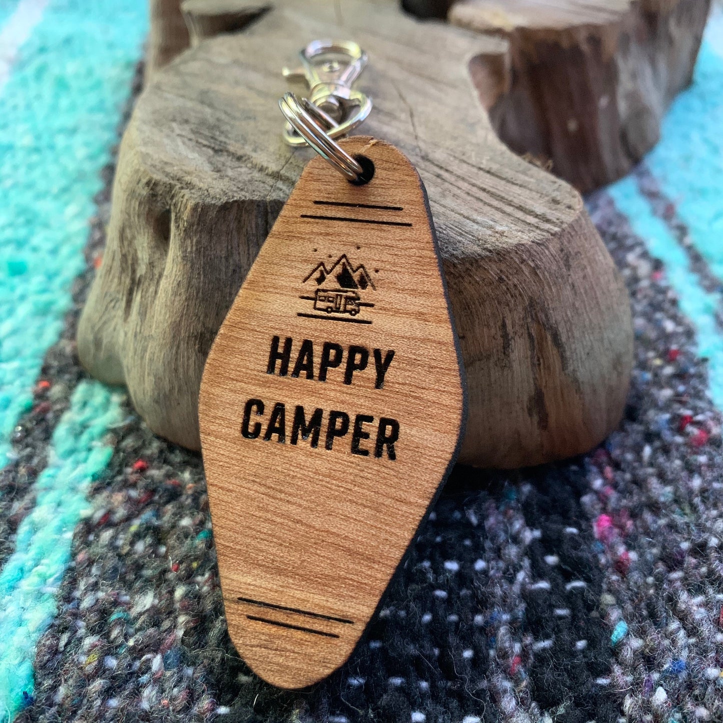 Happy Camper motel keychain, Engraved Keychain, RV Gifts