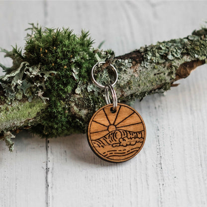 Wood Pet ID Tag with Beach Design - Customizable Dog Tag